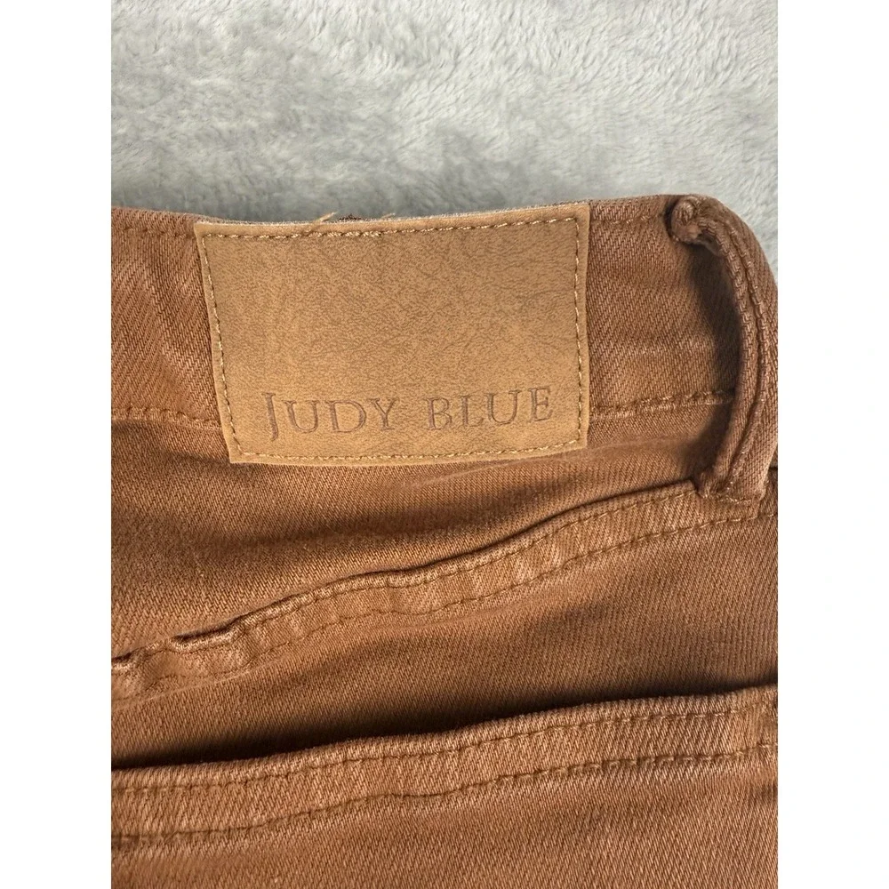 Judy Blue Womens 5/27 Cropped Wide Leg Jeans‎ Brown High Rise Stretch Raw Hem